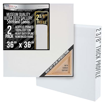 U.S. Art Supply Stretched Canvas for Painting 36" x 36" 2-3/8" Extra Deep - size: 36" x 36"