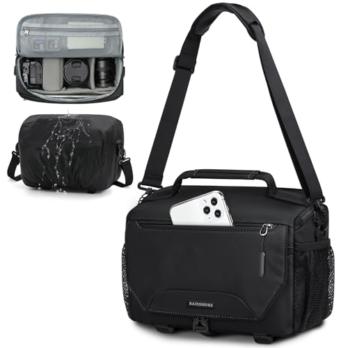 RAINSMORE Camera Bag, Small Camera Sling Bag Waterproof Camera Case, Black - color: Black