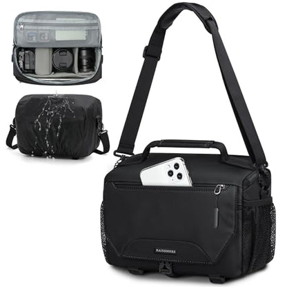 RAINSMORE Camera Bag, Small Camera Sling Bag Waterproof Camera Case, Black - color: Black