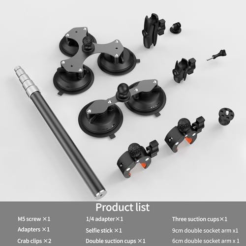Five Suction Car Mount for Insta360 X6 with Locking Invisible Selfie Stick