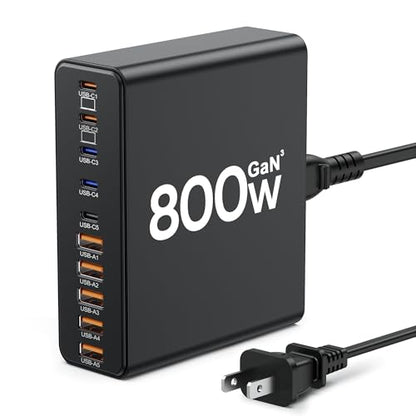 800W USB C Charger Block,10-Port GaN Charging Station - color: Black