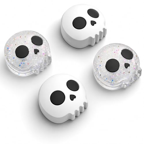 Jemdo Thumb Grips Compatible with Nintendo Switch 2 (2025) – 4pcs White/Glitter Skull Design Silicone Joystick Caps, Comfortable Controller Stick Cover Gifts for Kids & Gamers