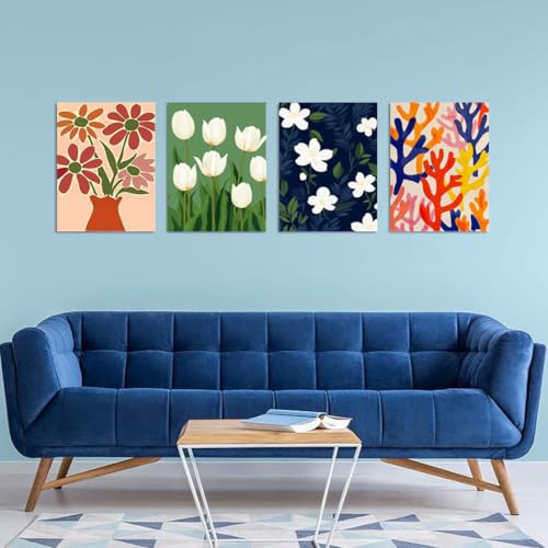 DOTSOPS 4 Pack Floral Diamond Painting Kits Art for Adults Round Full Drill - color: Flower