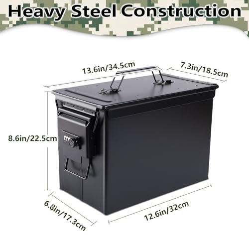 Ammo Can&Ammo Box, Fireproof & Waterproof Metal Storage Box - Perfect for Ammo, Lithium Batteries & RC Car Batteries (Round Lock, Khaki-13.6 * 7.3 * 8.6") - color: Khaki-13.6*7.3*8.6", style: Round Lock