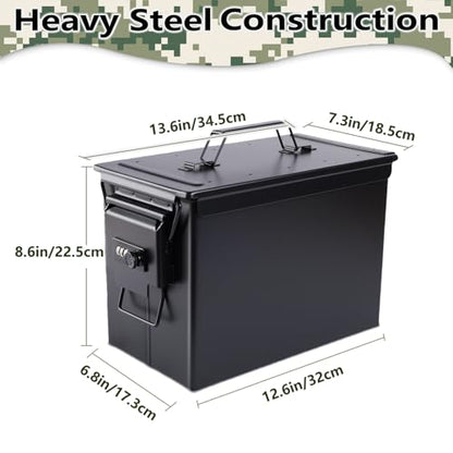 Ammo Can&Ammo Box, Fireproof & Waterproof Metal Storage Box - Perfect for Ammo, Lithium Batteries & RC Car Batteries (Round Lock, Khaki-13.6 * 7.3 * 8.6") - color: Khaki-13.6*7.3*8.6", style: Round Lock