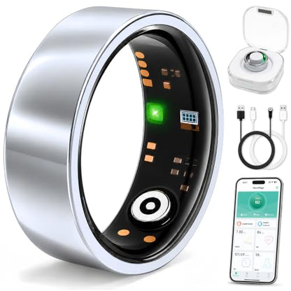 Smart Ring for Women & Men, Sleep and Stress Fitness Tracker (Silver 7) - color: Silver, size: 7