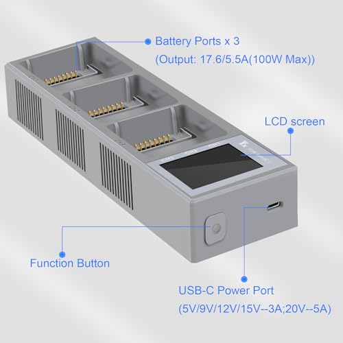 Hanatora 100W Display Battery Charging Hub for DJI Mavic 3 Classic Pro Cine Enterprise Drone,Charger in Sequence Charge Accessories