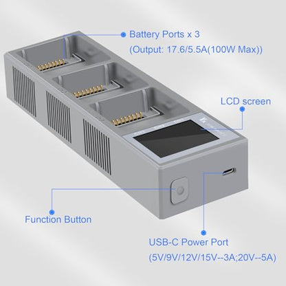 Hanatora 100W Display Battery Charging Hub for DJI Mavic 3 Classic Pro Cine Enterprise Drone,Charger in Sequence Charge Accessories