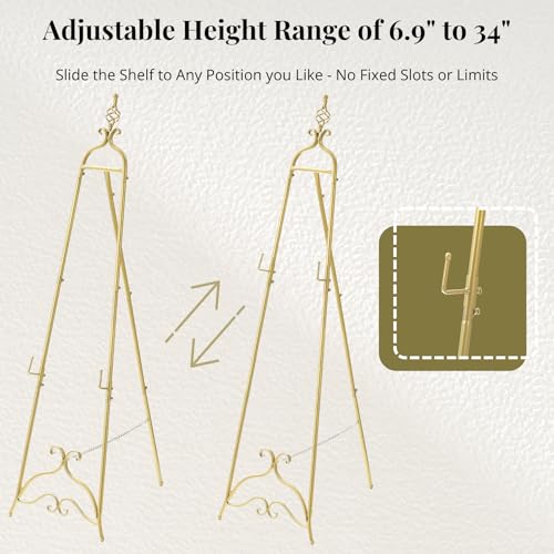 Gold Easel Stand for Sign 58.5” H Metal Large Adjustable - color: Openwork Orb Top