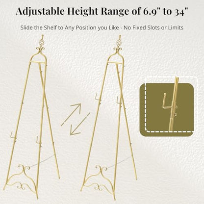 Gold Easel Stand for Sign 58.5” H Metal Large Adjustable - color: Openwork Orb Top