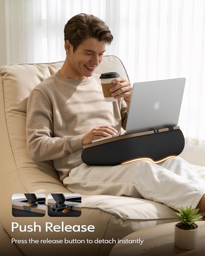 LULULOOK 2-in-1 Lap Desk & Kindle Pillow Stand with Beanbag - color: Walnut Brown