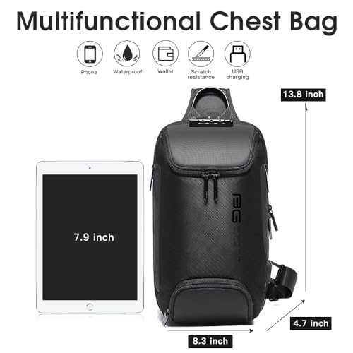 BANGE Men's Sling Backpack - Waterproof Crossbody Bag, Multi-Purpose Shoulder Bag - color: Black(no Logo)