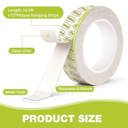 Double Sided Mounting Tape Heavy Duty, Damage Free, 1'' x 16.5 FT - size: 1in x 16.5ft