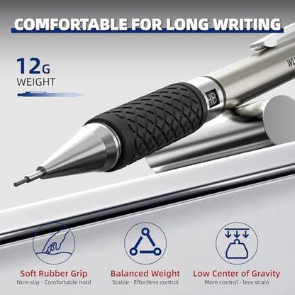 WUO 0.7 mm Mechanical Pencil Set with Eraser Pen Storage Case, 3 PCS - color: Black 2 - 0.7mm (3 Pack)