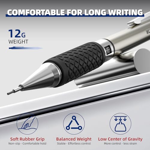 WUO 0.7 mm Mechanical Pencil Set with Eraser Pen Storage Case, 6 PCS - color: Black 5 - 0.7mm (6 Pack)