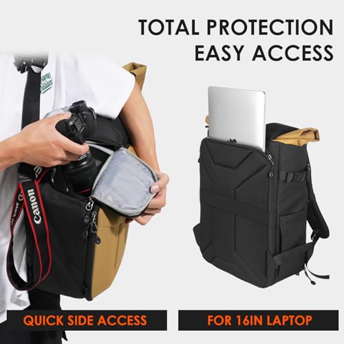 TARION Urban Large Camera Backpack with Rolltop Hardshell 16L Gold XH - color: Gold