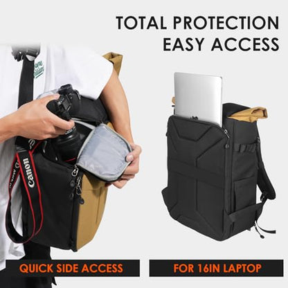 TARION Urban Large Camera Backpack with Rolltop Hardshell 16L Gold XH - color: Gold