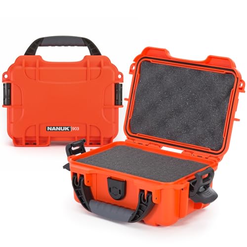 NANUK 903 Hard Case with Foam – IP67 Waterproof, Impact-Resistant Protective Case for Compact Cameras & Small Gear – Dustproof, 9.1" x 6.8" x 3.8", Made in Canada – Orange - color: Orange, size: Cubed Foam