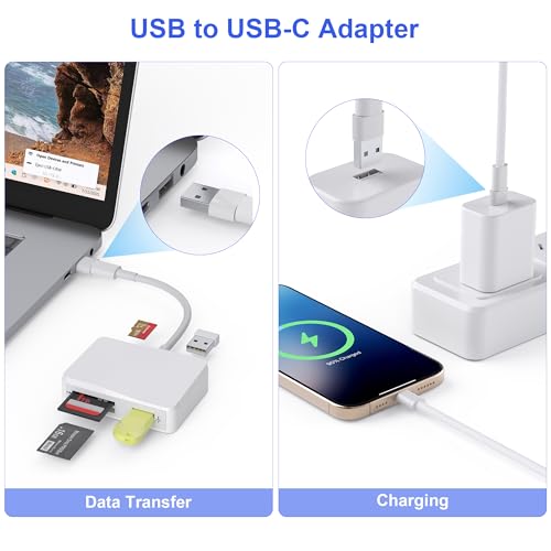 SD Card Reader, 5 in 1 USB-C & USB Card Adapter with SD/MicroSD/MS and Dual USB-A Ports Memory Card Reader for iPhone 17/16/15 Pro Max iPad MacBook Pro/Air M4/M3 Android Phone/Tablet PC (White) - color: White