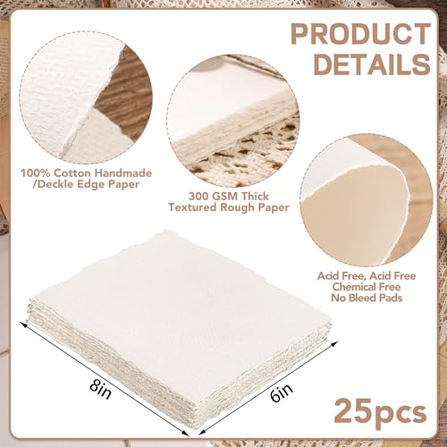 25 Sheets Watercolor Paper 6 x 8 in, 300 GSM, Deckled Edge, Ivory - size: 6 x 8 inch