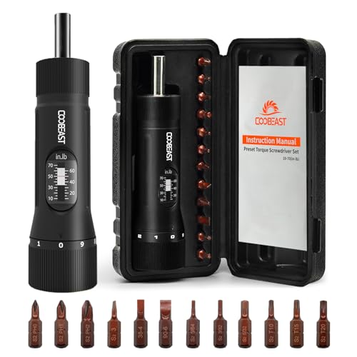 coobeast 13Pcs Preset 1/4” Drive Torque Screwdriver with S2 Bits - size: 13 PCS