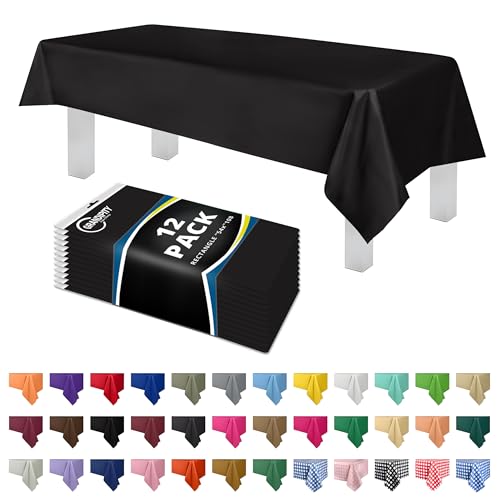 Grandipity Plastic Table Cloth Disposable 12 Pack 54” x 108” Rectangle - color: Black, size: 54in. x 108in. Rectangle