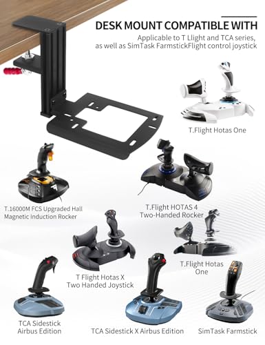 Metal Desk Mount for Flight Sim Stick Compatible with Thrustmaster SimTask Farmstick, T-Flight Hotas One, T-Flight Hotas X, T16000M FCS, TCA Sidestick, Quick Release/ Sturdy Clamp/ Height Adjustable