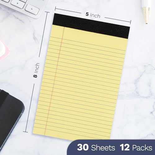 Goefun 12 Pack Yellow Note Pads 5x8, Small Legalpads-30 Sheets Per Notepad - color: yellow, size: 5x8