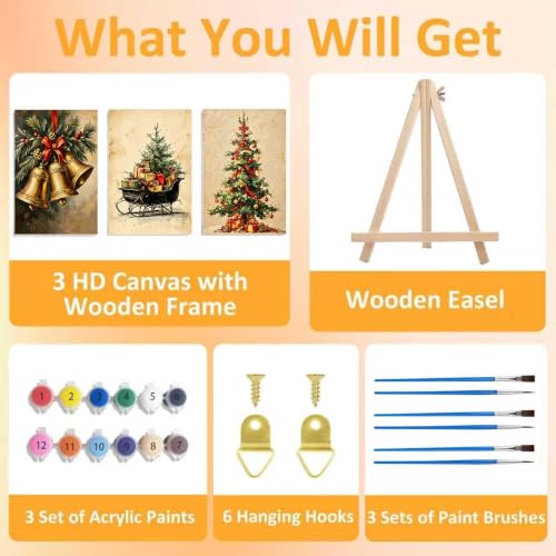 3 Pack Christmas Paint by Numbers Kit for Adults with Frame-Wooden Ease - color: 3 Pack Christmas