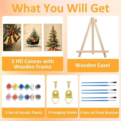 3 Pack Christmas Paint by Numbers Kit for Adults with Frame-Wooden Ease - color: 3 Pack Christmas
