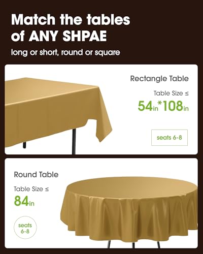 Pureegg Plastic Table Cloth Disposable 6 Pack, 54 x 108 Inch, Gold - color: Gold, size: 54" X 108" Rectangle