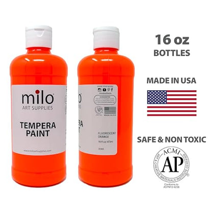 milo Fluorescent Washable Tempera Paint Set, 6 Neon UV Colors, 16oz Bottles - style: Fluorescent Tempera 6 x 16 oz