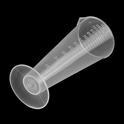 100mL Plastic Graduated Measuring Cup Capacity Beaker Cone Shape Round Base Labs Kitchen Clear, 2Pcs