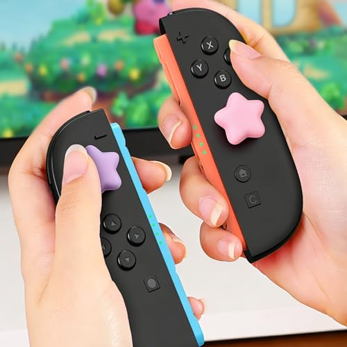 PERFECTSIGHT Cute Star Thumb Grip Caps for Switch 2, PS5, PS4, Xbox Series X/S, Xbox One, Switch PRO Controller, 4PCS Kawaii Soft Rubber 3D Analog Thumbsticks Grips Joystick Cover (Pink+Purple) - color: Pink+Purple Star