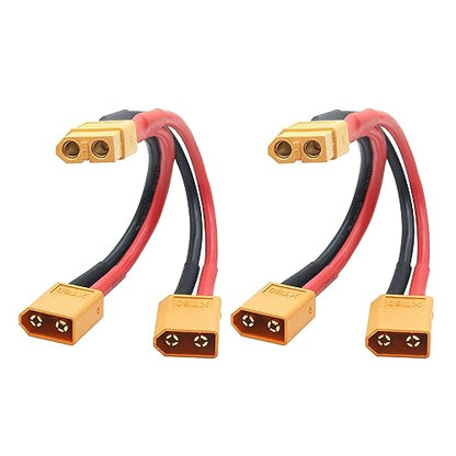 Short XT60 Parallel Battery Connector Cable 3.9", Y Splitter Adapter Plug - size: XT60 1 Female to 2 Male - 2Pcs
