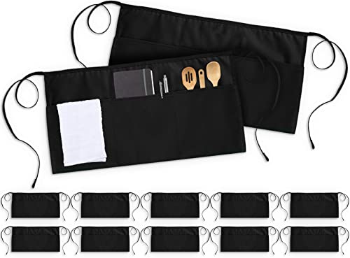 Utopia Wear Server Waist Aprons 12 Pack with 3 Pockets for Men and Women - color: Black