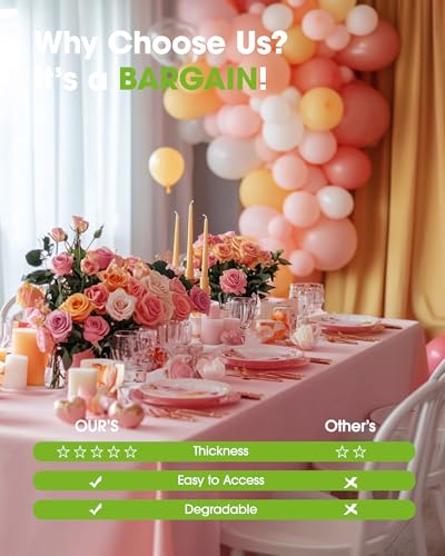 Pureegg Plastic Table Cloth Disposable 6 Pack, 54 x 108 Inch, Pink - color: Pink, size: 54" X 108" Rectangle