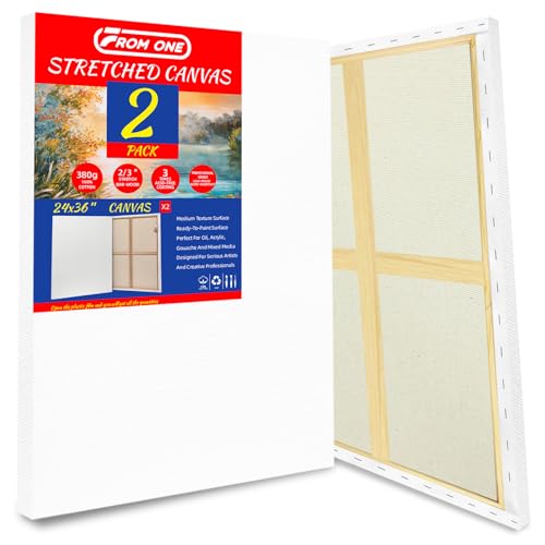 2-Pack 24x36 Stretched Canvas 13.4oz Warp-Resistant for Oil & Acrylic - size: 2pk - 24"x 36"