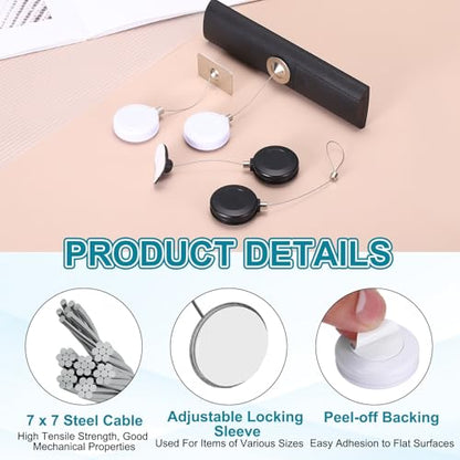 PATIKIL Retractable Remote Control Cable Tether (3ft / 0.9M, White)(3 Set) Round Remote Control Security Lanyard Lock Adjustable Locking Leash with Round Iron Cap, Suit for - TVs/Tablets - color: White