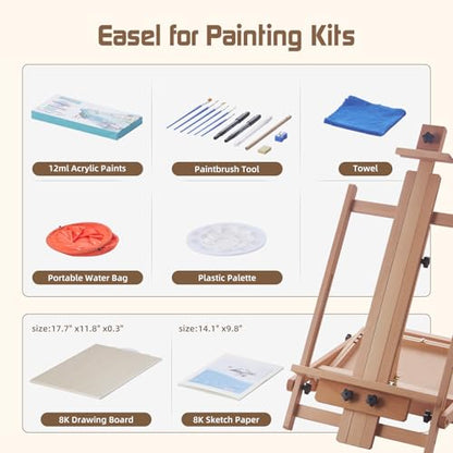 Beech Wood H-Frame Easel for Painting with Tray & Drawer, Natural - color: Natural