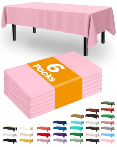 Pureegg Plastic Table Cloth Disposable 6 Pack, 54 x 108 Inch, Pink - color: Pink, size: 54" X 108" Rectangle