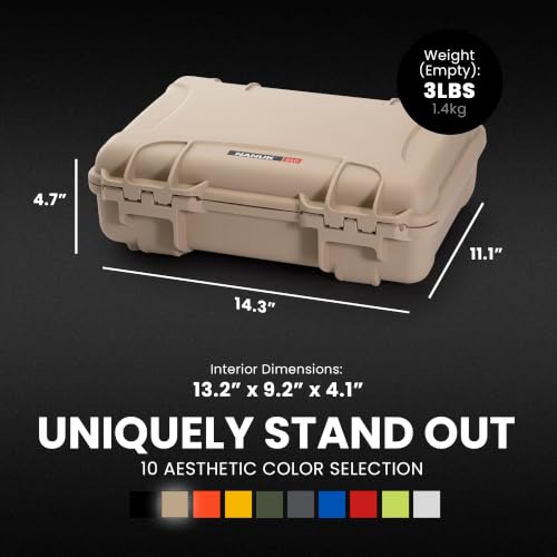 NANUK 910 Hard Case with Customizable Cubed Foam, IP67 Waterproof & Crushproof, Rugged Construction for Ultimate Protection, Made in North America – Tan (14.3” x 11.1” x 4.7”) - color: Tan, style: Cubed Foam