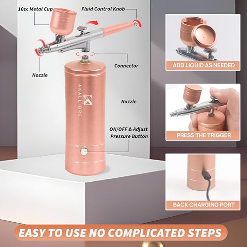 Airbrush Kit with Compressor, 48PSI High-Pressure Non-Clogging - color: Golden