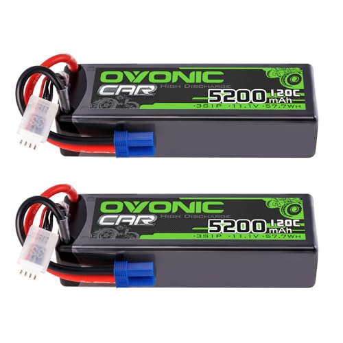 OVONIC 3S LiPo Battery 11.1V 5200mAh 120C with EC5 Plug (2 Packs)