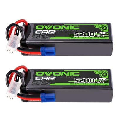 OVONIC 3S LiPo Battery 11.1V 5200mAh 120C with EC5 Plug (2 Packs)