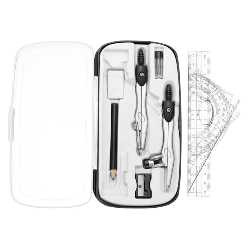 PATIKIL Geometry Precision Tool Set, 11 Pcs Geometry Set Compass Tool with Shatterproof Storage Box Rulers Math Compass Kit for Math Drafting Supplies, Black(Style 1) - color: Black