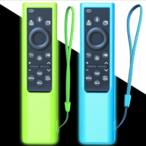 2Pack Remote Case Cover for Samsung Smart TV Remote | BN59 Series Straight Controller Universal Silicone Battery Cover Sleeve Glow in The Dark Green Blue
