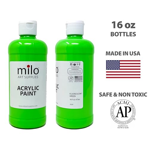milo Fluorescent Acrylic Paint Set, 6 Neon UV Colors, 16 oz Bottles - style: Fluorescent Set 6 x 16 oz