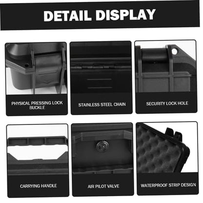 Waterproof Shockproof Hard Case with EVA Sponge, Carrying Tool Storage Box with Handle, Safety Lock Hole and Air Guide Valve for Drones, Camera, Equipment
