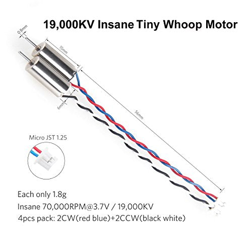 Crazepony 4pcs 6x15mm Motor (Speed: Insane) 19000KV for Blade Inductrix Tiny Whoop Micro JST 1.25 Plug - size: Small